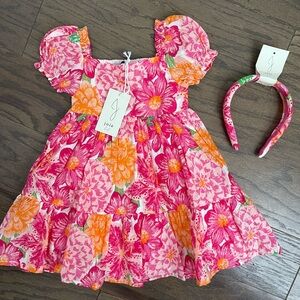 Joie Kids Pink and Orange Floral Dress and headband